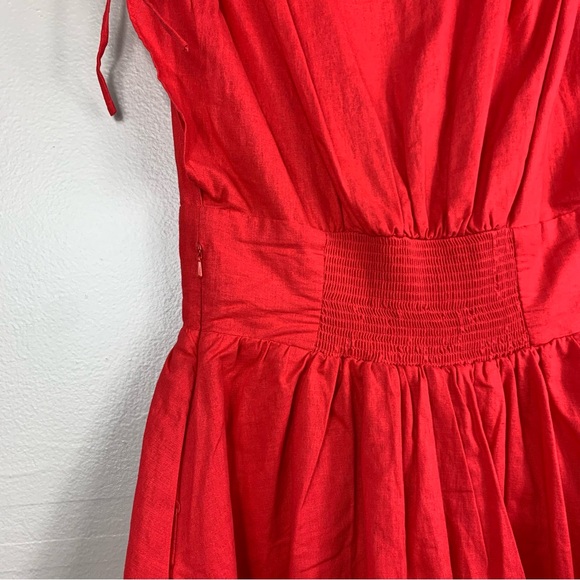 Free People | Red Flare Linen Mini Dress Deep V-cut | Size XS - Picture 4 of 12